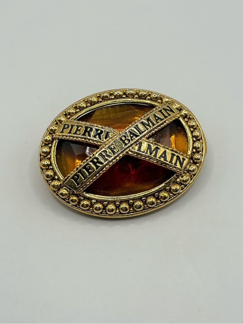 Pierre Balmain Gold-Tone Glass Brooch paris